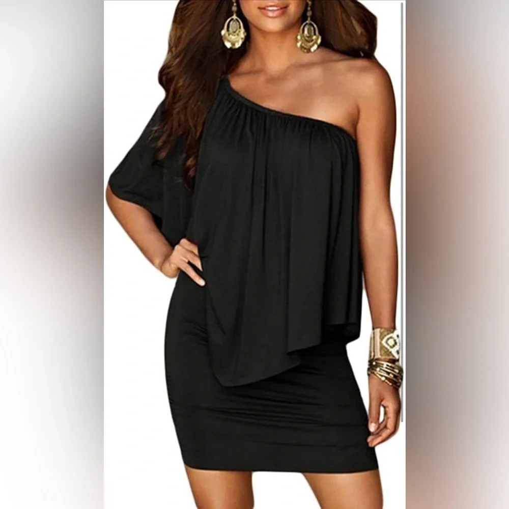 Womens Off Shoulder Ruffles Nigh Club Bodycon Mini Dress